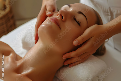 Young woman enjoying massage in spa salon