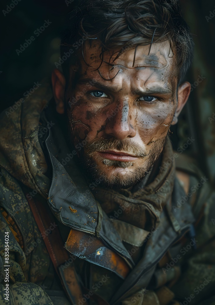 Portrait of a male soldier with camouflage on his face Portrait of a male soldier with camouflage on his face