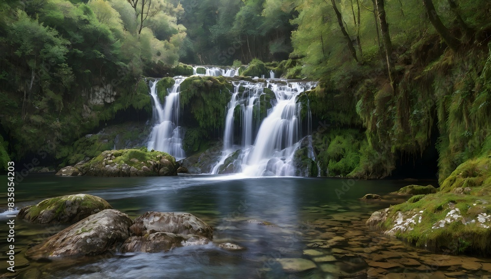 Beautiful waterfalls formed by a river in the area of Galicia, Spain. Beautiful waterfalls formed by a river in the area of Galicia, Spain.