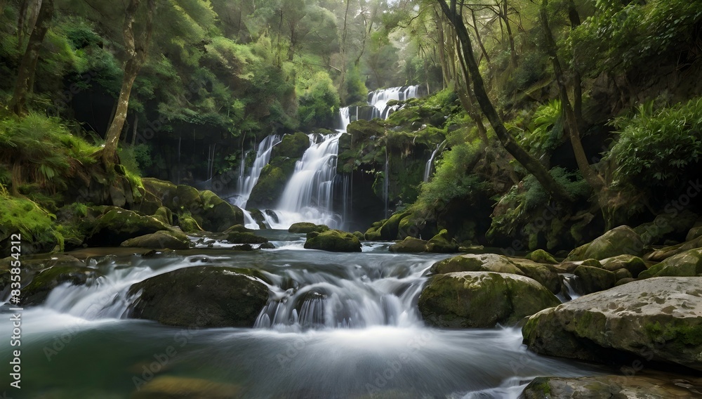 Beautiful waterfalls formed by a river in the area of Galicia, Spain. Beautiful waterfalls formed by a river in the area of Galicia, Spain.