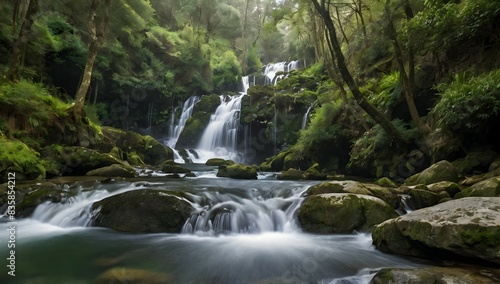 Beautiful waterfalls formed by a river in the area of Galicia  Spain.