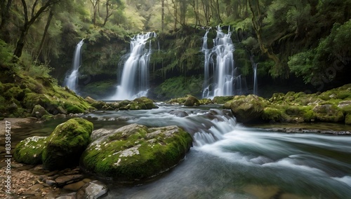 Beautiful waterfalls formed by a river in the area of Galicia  Spain.
