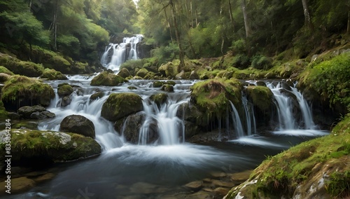 Beautiful waterfalls formed by a river in the area of Galicia, Spain.