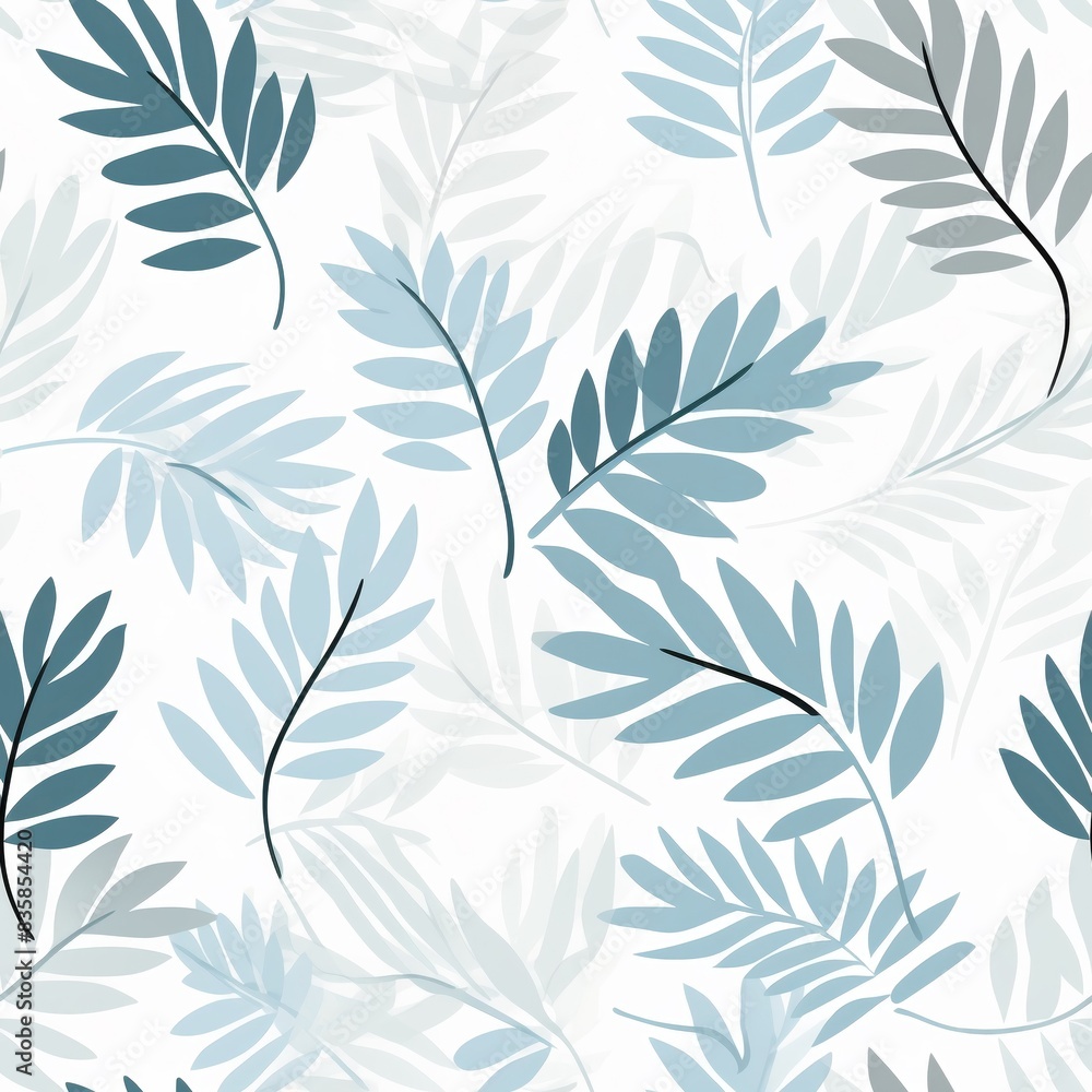 The image is a seamless pattern of blue and green leaves on a white background The image is a seamless pattern of blue and green leaves on a white background