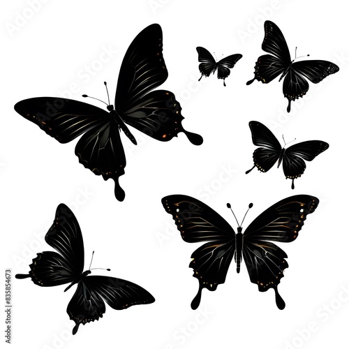 set of butterflies isolated on white