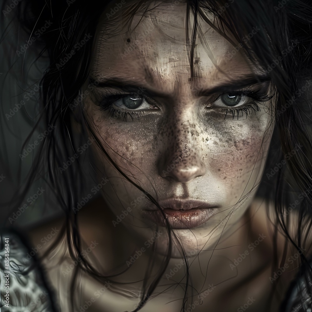 portrait of a young woman with freckles on her face portrait of a young woman with freckles on her face