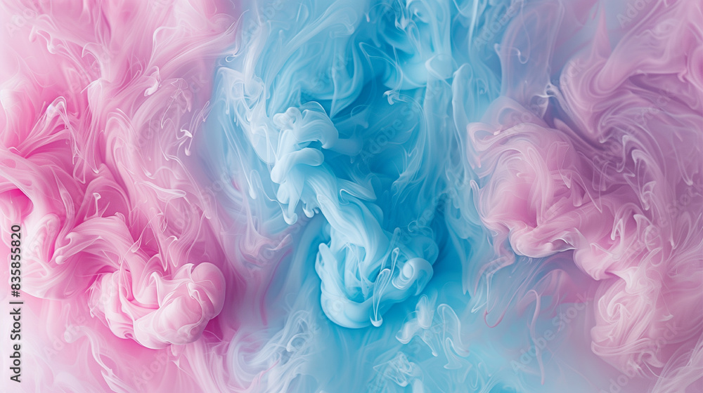 Fototapeta premium Pink smoke with yellow streaks. The smoke is swirling and the colors are vibrant