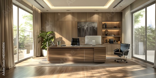 Wallpaper Mural Modern office interior design with wooden wall paneling and large windows Torontodigital.ca