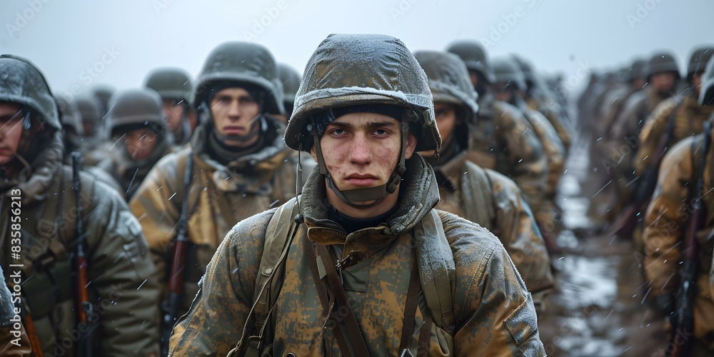Fototapeta premium Soldiers marching in the snow