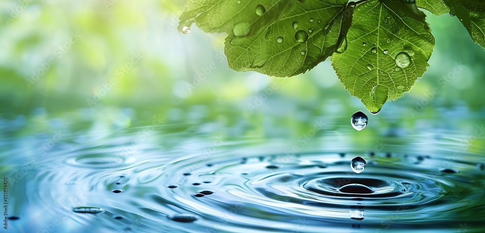 Big water drop on leaf, rain, ample text copy space. Big water drop on leaf, rain, ample text copy space.