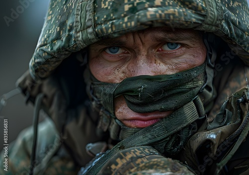 Close Up Portrait of a Soldier in Camouflage