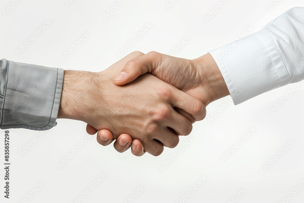 Realistic photograph of a complete Handshakes,solid stark white background, focused lighting Realistic photograph of a complete Handshakes,solid stark white background, focused lighting