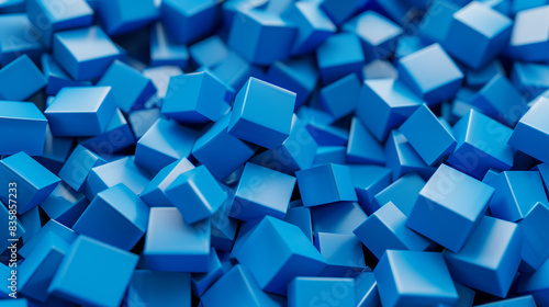 A blue background with many blue cubes. The cubes are arranged in a way that creates a sense of depth and texture. The image has a futuristic and industrial feel to it
