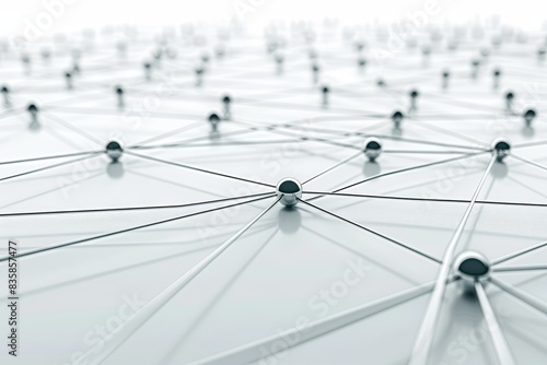 Realistic photograph of a complete Network connections,solid stark white background, focused lighting photo