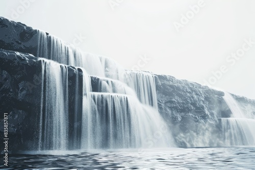 Realistic photograph of a complete Waterfall charts solid stark white background  focused lighting