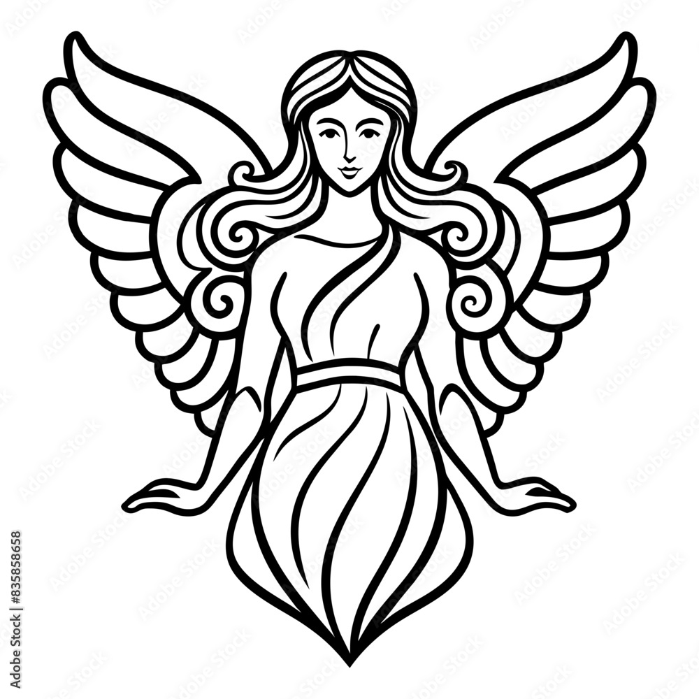 Angel with wings. line art isolated on white Angel with wings. line art isolated on white