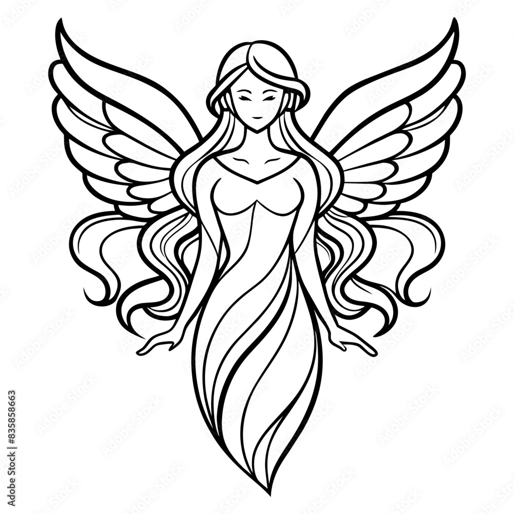Angel with wings. line art isolated on white Angel with wings. line art isolated on white