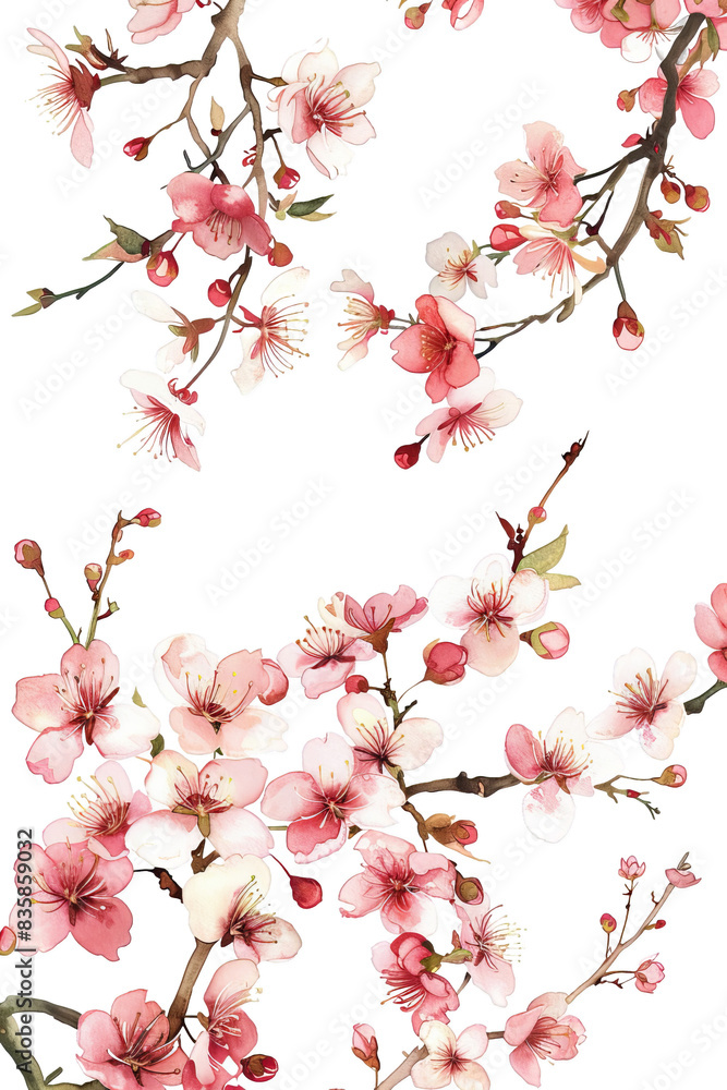 Naklejka premium Beautiful cherry blossom flowers in shades of pink and white on a transparent background, perfect for spring-themed designs and projects.