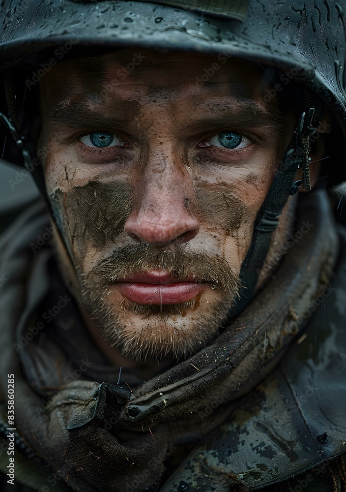 Portrait of a soldier with mud on his face Portrait of a soldier with mud on his face