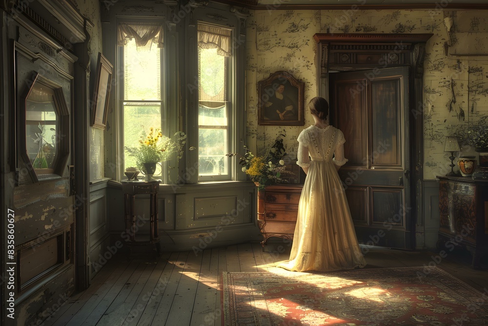 Lady in historical dress standing by the window Lady in historical dress standing by the window