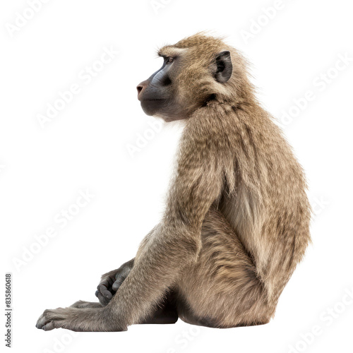 Baboon side view full body isolate on transparency background PNG