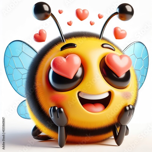 a 3D bumblebee happy with heart eye emoji on a white background photo