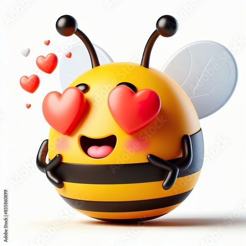 a 3D bumblebee happy with heart eye emoji on a white background photo