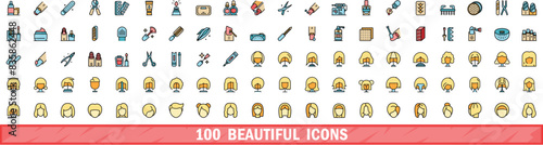 100 beautiful icons set. Color line set of beautiful vector icons thin line color flat on white