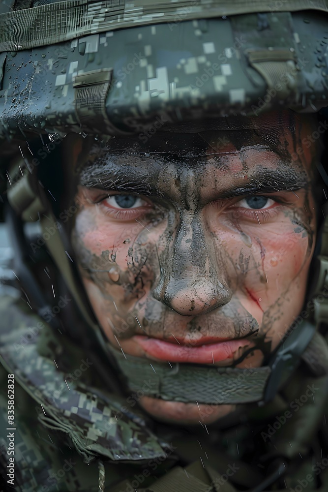 A soldier with camouflage on his face A soldier with camouflage on his face