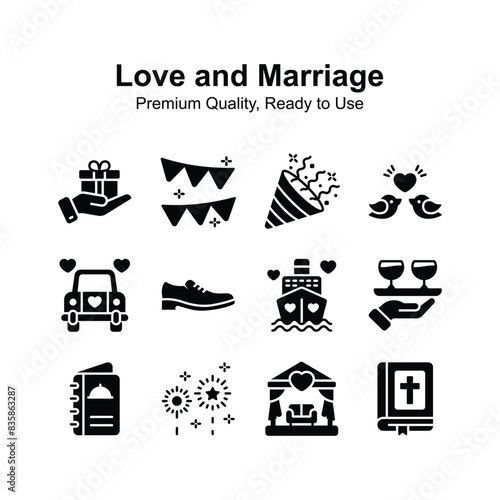 Take a look at unique style icons set of love and marriage, pixel perfect graphics