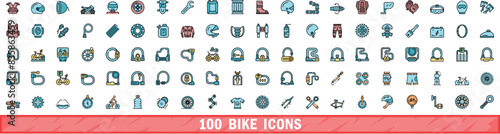 100 bike icons set. Color line set of bike vector icons thin line color flat on white