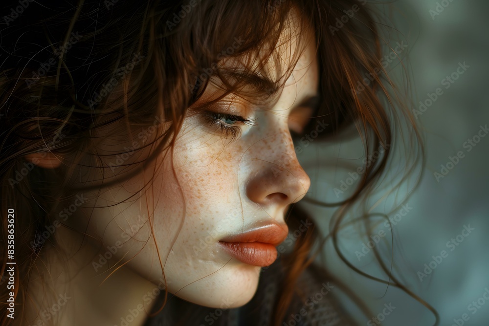 Portrait of a young woman with freckles and red hair Portrait of a young woman with freckles and red hair