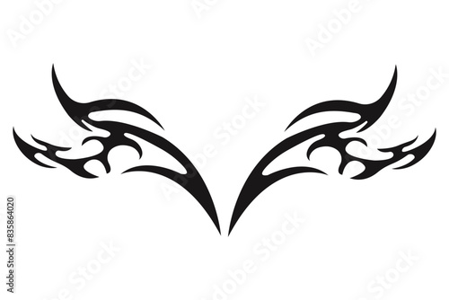 Neo tribal y2k wings flame aesthetic tattoo gothic cover, fire or wings abstract silhouette isolated on background. Divider, border, cyber body ornament, neotribal web goth decoration