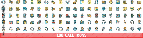 100 call icons set. Color line set of call vector icons thin line color flat on white