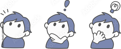 何かに気づいたり、閃いたりしている様子の男性のイラストセット