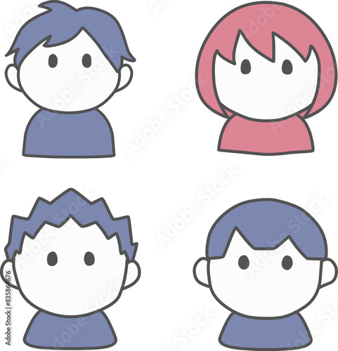 シンプルにデフォルメした男女の上半身のアイコン風イラストセット