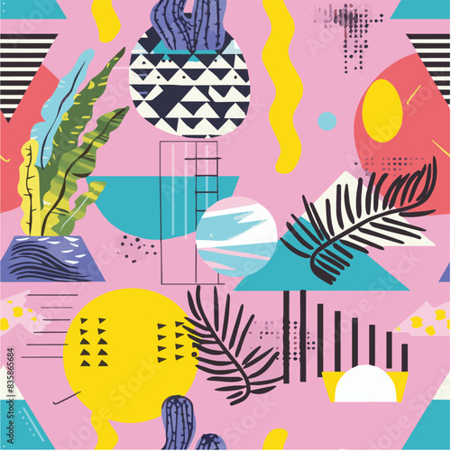 illustration of Geometric graphic memphis style background Seamless Pattern