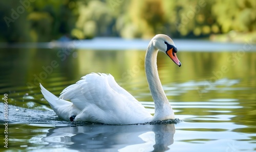 A swan is gliding across the lake  Generative AI 