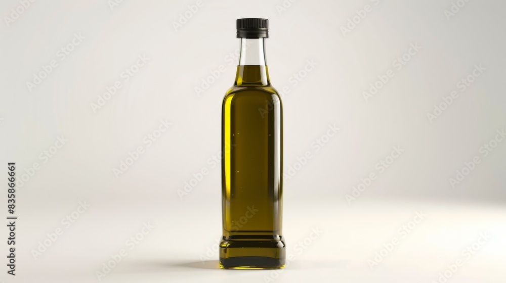 A glass bottle of olive oil on a white background A glass bottle of olive oil on a white background