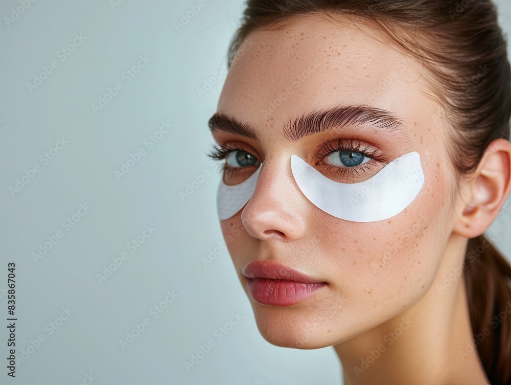 Eye patches on a face are adhesive patches that are worn over one eye to cover and protect it Eye patches on a face are adhesive patches that are worn over one eye to cover and protect it