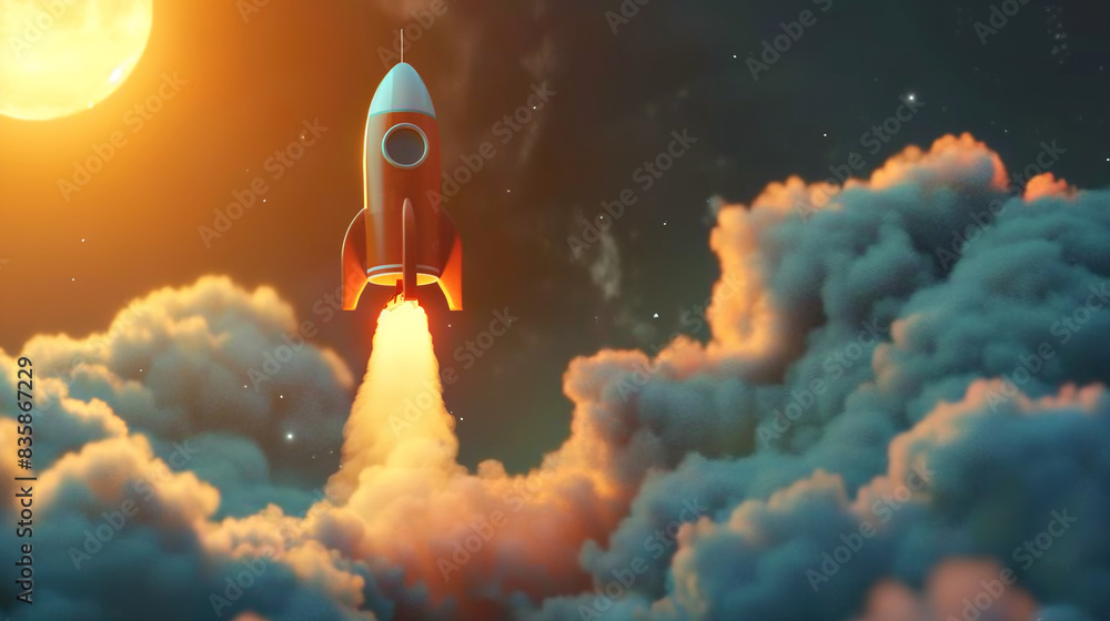 3D Realistic Cartoon Style Space Rocket with Smoke 3D Realistic Cartoon Style Space Rocket with Smoke
