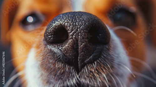 Dog Nose Close-up - Pet, Animal, Biodiversity, World Environment Day, 4K Wallpaper. A detailed close-up of a dog's nose, capturing the intricate details and textures of this fascinating part of the an photo