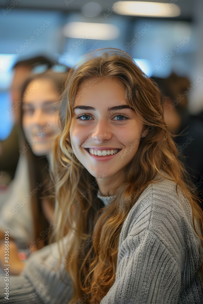 portrait of a smiling young woman with long blond hair portrait of a smiling young woman with long blond hair