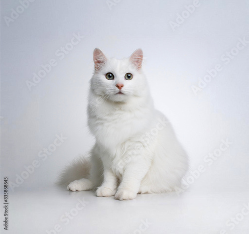 a white cat with a pink nose and a white nose