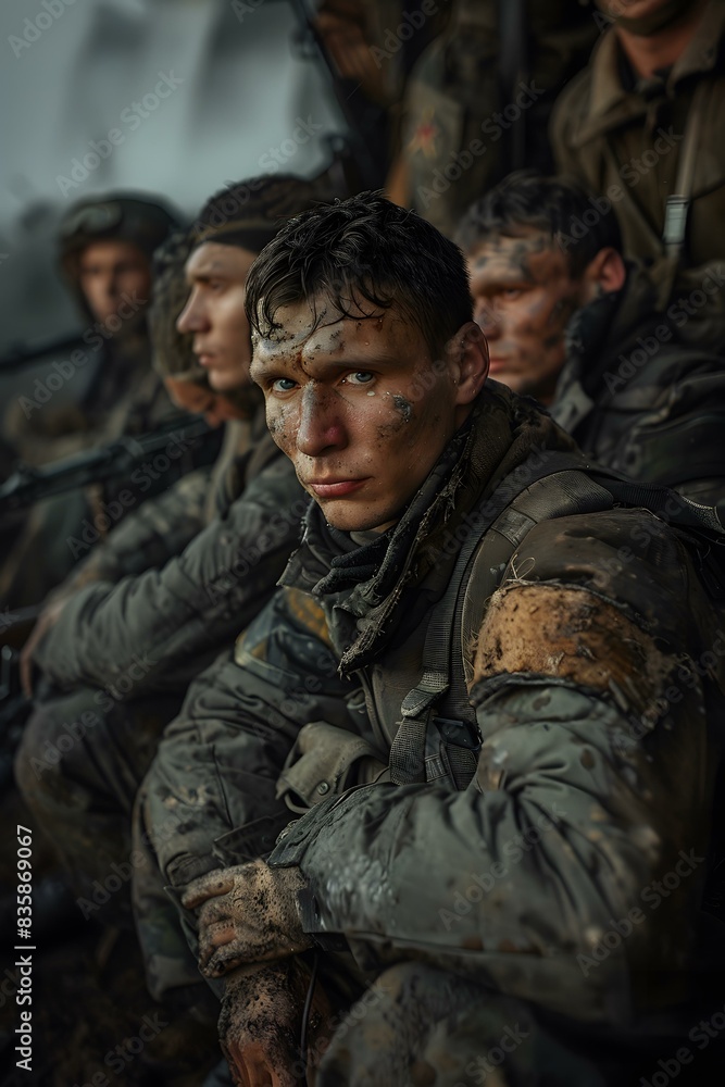 A group of soldiers in a war zone A group of soldiers in a war zone