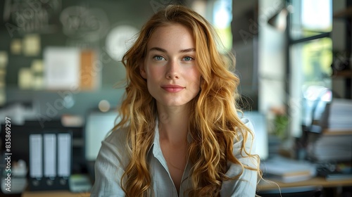 Wallpaper Mural Portrait of a Young Woman with Red Hair in a Workplace Setting Torontodigital.ca