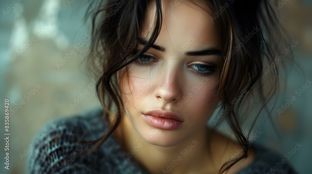 Portrait of a beautiful young woman with brown hair and blue eyes Portrait of a beautiful young woman with brown hair and blue eyes