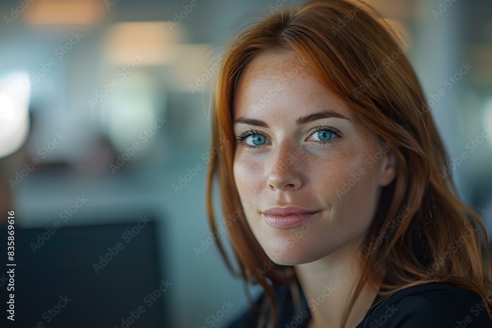 portrait of a young woman with red hair and blue eyes portrait of a young woman with red hair and blue eyes