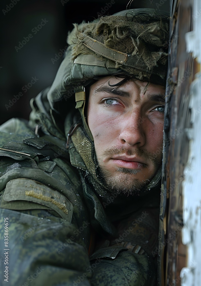 Fototapeta premium Portrait of a young soldier