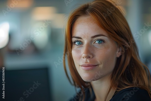 Free Download portrait of a young woman with red hair and blue eyes - GFXLoad